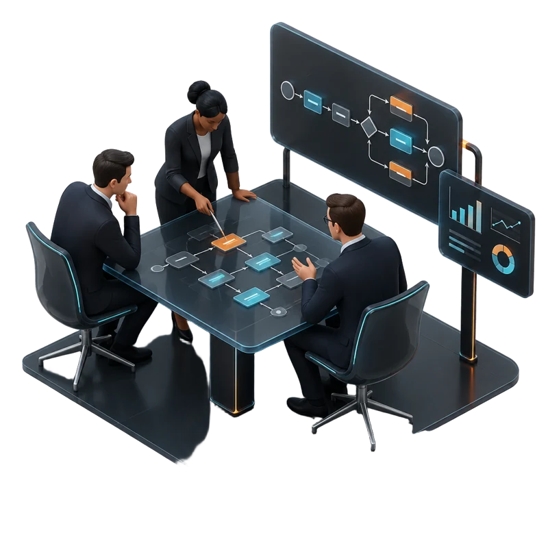 Practitioners diagnosing workflows and reviewing delivery metrics together